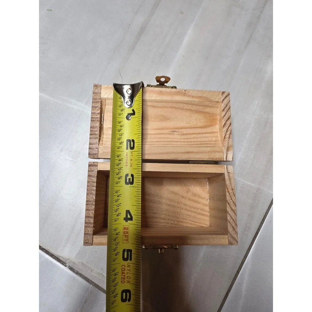 Unfinished Wood Treasure Chest Small Jewelry‎ Box Craft Storage Gold Latch E2